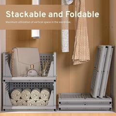 Heart Home Storage Organizer | Wardrobe Organizer For Clothes | Cupboard Organizer | Foldable Shirt Stacker Box | Cloth Box for Almirah | Closet Storage Basket | Large | 2 Piece Set | Gray