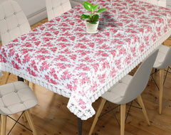 Heart Home Flower Printed PVC 6 Seater Dinning Table Cover 60"x90" (Cream)-HS43HEARTH25629