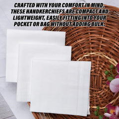 Heart Home Handkerchief | Premium Cotton Fabric | Handkerchief for men | Handkerchief for Boys | Men's Handkerchief Set | Plain Fox Hanky Rumal | Pack of 6 | White