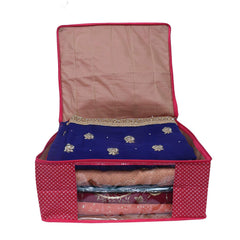 Kuber Industries Polka Dots 2 Pieces Cotton 3 Layered Quilted Saree Cover (Rani & Maroon) - CTKTC31112