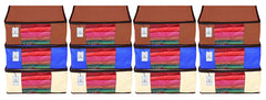 Kuber Industries 12 Piece Non Woven Fabric Saree Cover Set with Transparent Window, Extra Large, Ivory,Royal Blue,Dark Brown-CTKTC23802