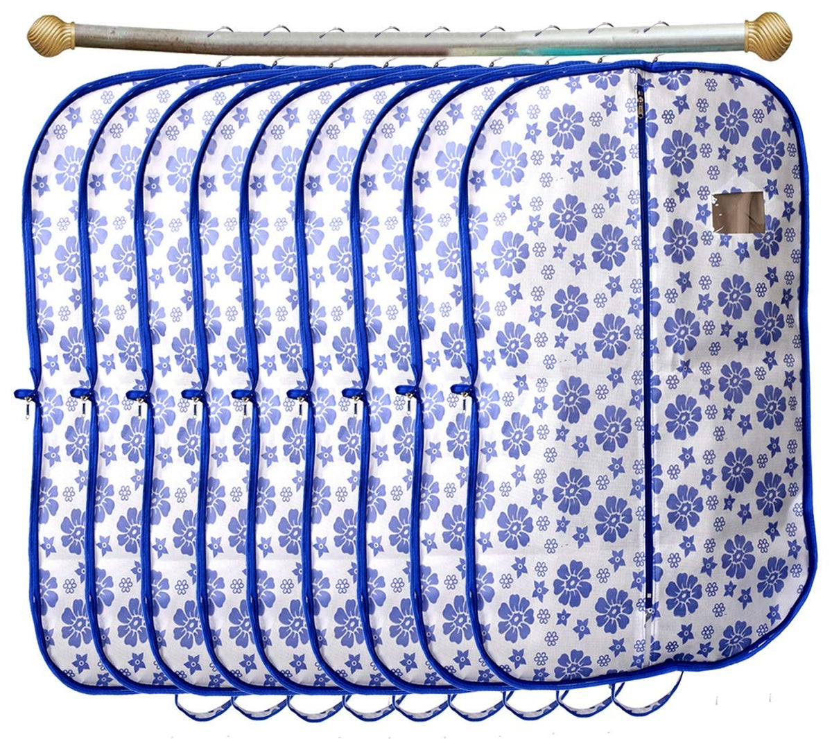 Kuber Industries Flower Printed 9 Pieces Foldable Non Woven Men's Coat Blazer Cover (Blue) -CTMTC039480