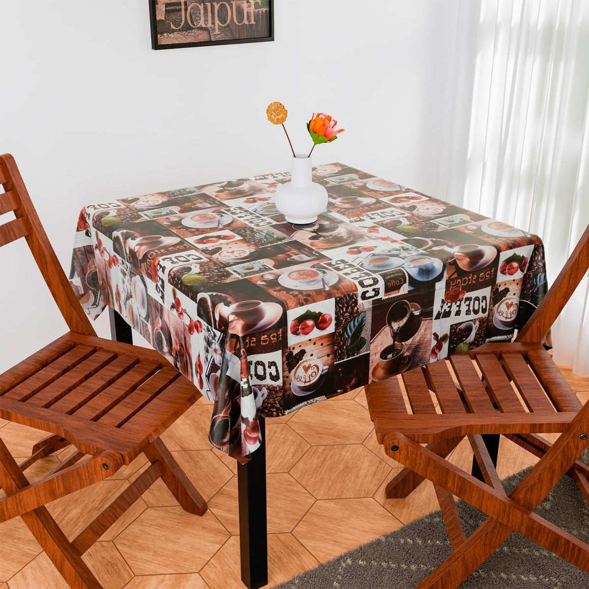 Heart Home Table Cover | Dining Table Cover | Center Table Cover | Reversable Table Cover for Kitchen Table | Coffee Cup Table Cover for Hall Décor | 54x54 Inch | Brown