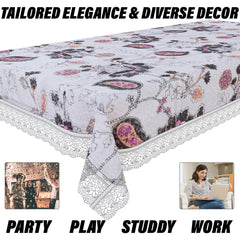 Heart Home Dining Table Cover | PVC Table Cloth Cover | 8 Seater Table Cloth | 3D Gulab Table Cover | Table Protector | Table Cover for Dining Table | 60x108 Inch | DTC | Black