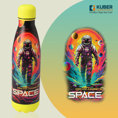 Kuber Industries 500 ml Water Bottle with 2 Lids | Journey To Space | Stainless Steel Bottle for Travel & Sports | BPA-Free Insulated Sipper Bottle for Adults & Kids with Straw | Multicolor|Pack of 3
