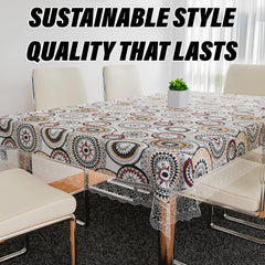Heart Home Dining Table Cover | PVC Table Cloth Cover | 6 Seater Table Cloth | Rangoli Table Cover | Table Protector | Table Cover for Dining Table | 60x90 Inch | DTC | White