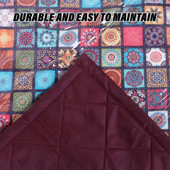 Homestic Food Mat | Digital Rangoli Print Bed Server | Square Laminated Bed Protector for Home | Bed Server for Bedsheet | 27 Inch | Maroon