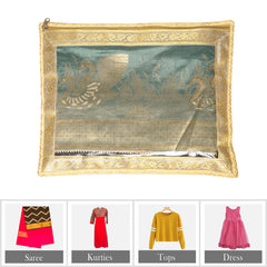 Heart Home Saree Cover | Clothes Storage Bag | Single Packing Saree with Zip Closure | Wardrobe Organizer | Cloth Stoarge Organizer | 4 Side Lace Saree Cover | Pack of 9 | Golden