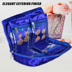 Heart Home Makeup Storage Bag | Vanity Organizer | Makeup Pouch | Pendant Organizer | Cosmetic Kit for Travel | 6 Pouch Organizer | Moti Jewellery Organizer | Large | Blue