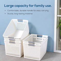 Kuber Industries (Set of 6) Plastic Baskets For Organizing - Storage Basket With Handle - For Makeup Items, Toys, Socks - White