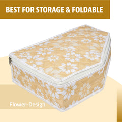 Heart Home Blouse Storage Bag | Waterproof Blouse Bag | Side Visible Window Bag | Wardrobe Clothes Organizer | Blouse Protector Bag | Flower Quilted Storage Bag | Pack of 2 | Golden