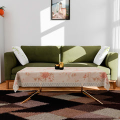 Kuber Industries Center Table Cover | PVC Table Cloth Cover | 4 Seater Table Cloth | Red Flower Table Cover | Table Protector | Table Cover for Center Table | 40x60 Inch | CTC | Cream