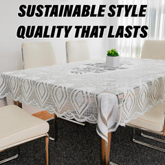 Heart Home Dining Table Cover | Cotton Table Cloth Cover | 6-Seater Table Cloth | Glory Table Cover | Table Protector | Table Cover for Dining Table | 60x90 Inch | DTC | White & Gray