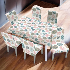 Heart Home Set of 7 Waterproof & Oil Repellent Dining Table Chair Cover 6 Seater Full Set | Washable & Dustproof Table & Seat Cover Protector Slipcover Cloth | Easter Egg Pattern