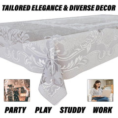 Kuber Industries Center Table Cover | Cotton Table Cloth Cover | 4-Seater Table Cloth | Self Gulmohar Vila Table Cover | Table Protector | Table Cover for Center Table | 40x60 Inch | White