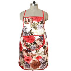 Kuber Industries Flower Design Jute 3 Pieces Waterproof Kitchen Apron with Front Pocket (Maroon) - CTKTC40358