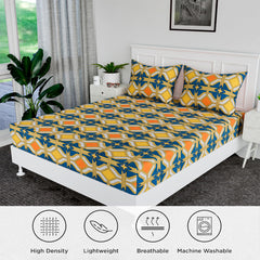 Heart Home Double Bedsheet | Premium Cotton Bedsheet with 2 Pillow Covers | Bedsheet for Bedroom | Bedsheet for Double Bed | Zig Zag-Design | 90x108 Inch | Green & Orange