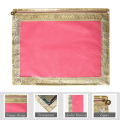 Heart Home Saree Cover | Clothes Storage Bag | Single Packing Saree with Zip Closure | Wardrobe Organizer | Cloth Stoarge Organizer | 4 Side Lace Saree Cover | Pack of 12 | Light Pink