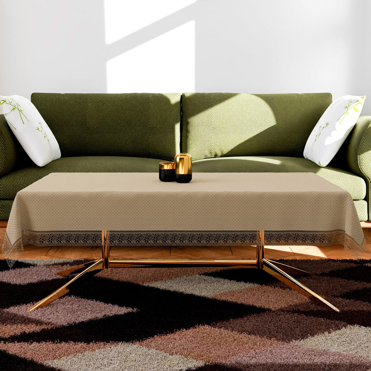 Heart Home Table Cover | Dining Table Cover | Center Table Cover | Reversable Table Cover for Kitchen Table | Dot Design Table Cover for Hall Décor | 42x70 Inch | Golden