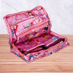 Kuber Industries Disney Princess Jewellery Kit | Satin Digital Jewellery Kit | 6 Flappable Pouches & 1 Extra Compartment | Cosmetic Kit for Necklace | Bracelet | Pack of 2 | Pink