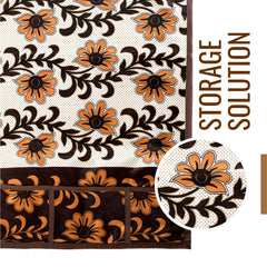 Kuber Industries Fridge Top Cover | Fridge Top Cover with Pockets | Refrigerator Top Cover for Kitchen | Fridge Top Cover with 6 Utility Pockets | Kniting Flower Fridge Cover | Brown