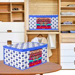 Heart Home Saree Cover | Zip Closure Saree Cover | Clothes Storage Bag | Wardrobe Organiser | Transparent Window Saree Cover | Dot-Design | 9 inch | Pack of 12 | Blue