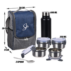 Heart Home Lunch Box Set | Lunch Box for Adult & Older Kids | 4 Containers & Bottle Lunch Box Set | Lunch Box for Office | Lunch Box for Collage | Clip Lock Lunch Set | Set of 7 | Blue