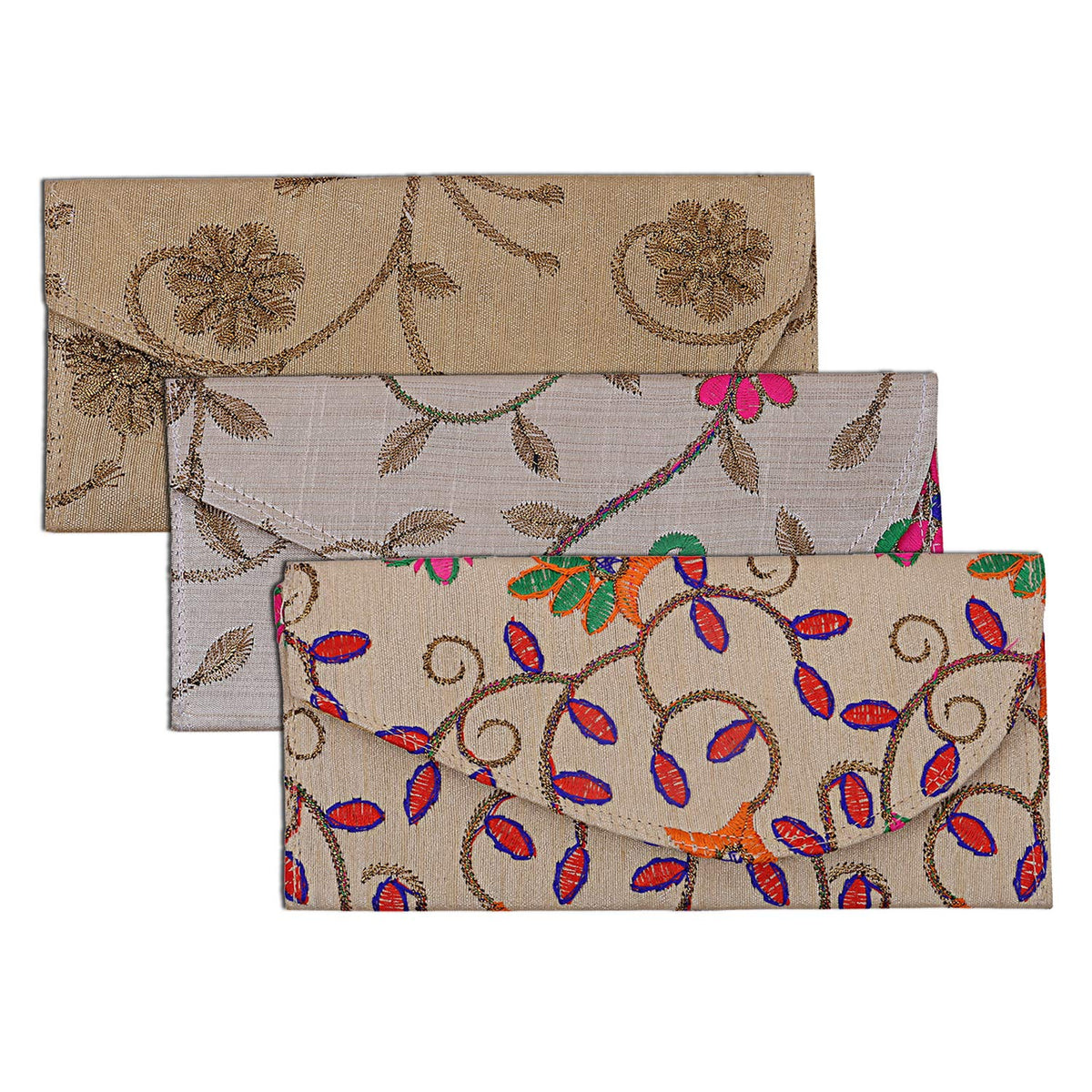 Kuber Industries Embroidery Silk 3 Pieces Money Envelope for Shagun Wedding (Multi)