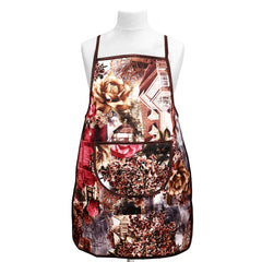 Kuber Industries Flower Design Jute 2 Pieces Waterproof Kitchen Apron with Front Pocket (Maroon & Brown) - CTKTC040370