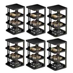 Kuber Industries (Set of 6) Waterproof Plastic Chappal Stand for Slipper & Footwear | 4-Layer Portable Shoe Rack For Home | Collapsible Design - Black