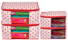 Kuber Industries Dot Printed Non-Woven Blouse & Saree Cover, Cloth Organizer Set, Wardrobe Organiser With Tranasparent Window- Pack of 4 (Pink)-46KM0474