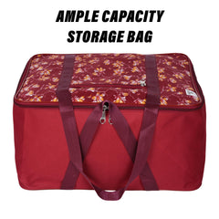 Heart Home Storage Bag | Clothes Storage Attachi Bag | Underbed Storage Bag | Zipper Storage Bag | Wardrobe Organizer with Handle | Travel Attachi Bag | Flower-Print | Small | Maroon