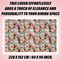 Kuber Industries Dining Table Cover | PVC Table Cloth Cover | 6 Seater Table Cloth | Rose Table Cover | Table Protector | Table Cover for Dining Table | 60x90 Inch | DTC | White