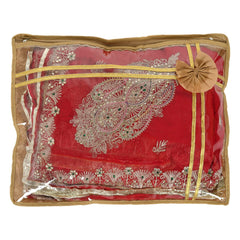Kuber Industries Flower Printed Non-Woven Foldable Single Saree Cover, Wardrobe Organiser With Tranasparent Top- Pack of 2 (Brown)-50KM01322