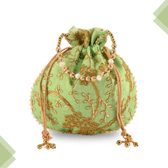 Kuber Industries Potli | Jute Handbags for women | Embroidered Women Potli Bag | Traditional Indian Potli Bags | Drawstring Bags for Wedding | Pack of 5 | Multicolor