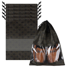 Heart Home Shoe Bags | Shoe Bags for Travel | Drawstring Shoe Storage Bags | Storage Organizers Set | Shoe Cover with Transparent Window | Shoe Pouches | Golden Dot-Print | Pack of 6 | Black