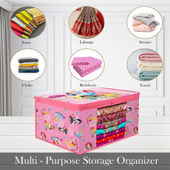 Heart Home Saree Cover | Zip Closure Saree Cover | Clothes Storage Bag | Wardrobe Organiser | Transparent Window Saree Cover | Disney Princess-Print | 9 inch | Pack of 12 | Pink