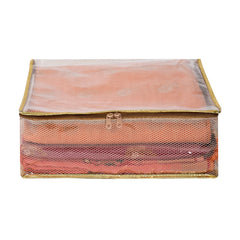 Heart Home Saree Cover | Clothes Storage Bag | Storage Organizer Bag | Zip Closure Saree Cover | Wardrobe Organizer | Mesh Transparent Saree Cover | 6 Inch | Pack of 4 | Golden