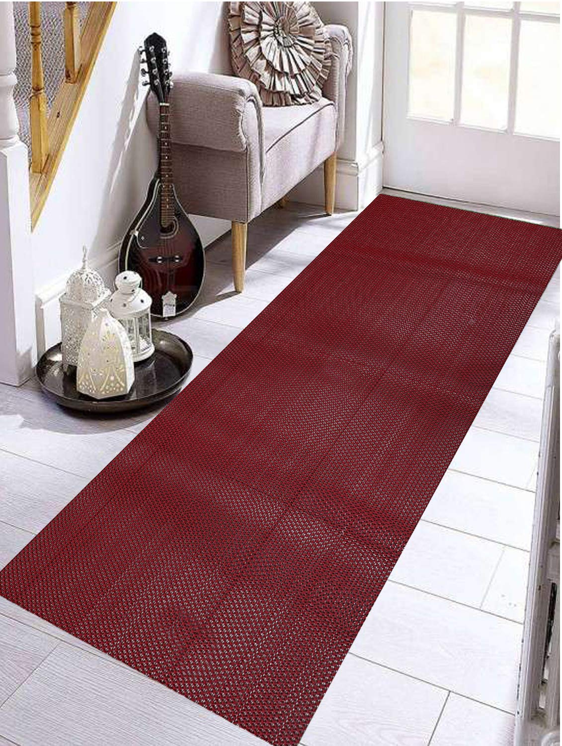 Heart Home Snack Design Wipes PVC 1 Piece Floor Mat Door Mat 2x8 Feet (Maroon)- CTHH3613, Standard (CTHH03613)
