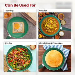 Heart Home Non-Stick Aluminum Frying Pan with Handle | Lightweight Induction Pan for Omelettes & Fish Cooking & Tadka | Scratch Resistent, Gas & Induction Compatible | Light Green