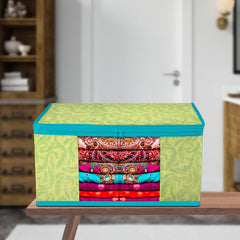 Heart Home Saree Cover | Zip Closure Saree Cover | Clothes Storage Bag | Wardrobe Organiser | Transparent Window Saree Cover | Leaf-Design | 9 inch | Pack of 9 | Green