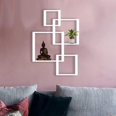 Heart Home Wooden 4 Intersecting Wall Mount Wooden Wall Shelf for Bedroom & Living Room | DIY Assembly Book Shelve for Home Library | Wall Rack Shelf for Decor | White
