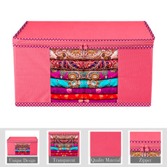 Heart Home Saree Cover | Clothes Storage Bag | Storage Organizer Bag | Zip Closure Saree Cover | Wardrobe Organizer | Bow-Design | 6 Inch | Pack of 9 | Pink
