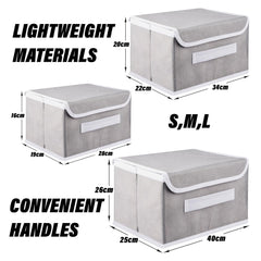 Heart Home Drawer Storage Box | Plain Dhakkan Storage Box For Toys | Non-Woven Clothes Organizer | Storage Box with Handle | S | M | L | Pack of 3 | Gray