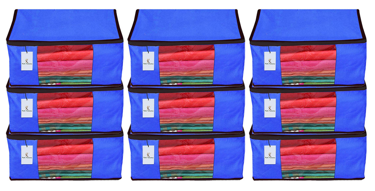 Kuber Industries 9 Piece Non Woven Fabric Saree Cover Set with Transparent Window, Extra Large, Royal Blue-CTKTC23786
