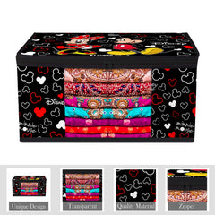 Heart Home Saree Cover | Zip Closure Saree Cover | Clothes Storage Bag | Wardrobe Organiser | Transparent Window Saree Cover | Disney Mickey-Print | 9 inch | Pack of 9 | Black