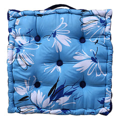 Heart Home Square Chair Pad|Comfortable Floral Design Seat Cushion|Soft Cotton Pillow Filler for Seating,Meditation,Yoga,Living Room,Pack of 3 (Sky Blue)