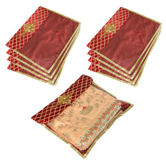 Heart Home Saree Cover | Clothes Storage Bag | Single Packing Saree with Velcro | Wardrobe Organizer | Cloth Stoarge Organizer | Check Jama Brooch-Design | Pack of 9 | Maroon