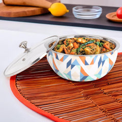 Kuber Industries Pack of 2 Stainless Steel Insulated Hotpot Roti Box with Transparent Glass Lid | 1.5L Double Walled Chapati Casserole for Serving - Multicolor