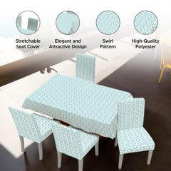 Kuber Industries Set of 5 Waterproof & Oil Repellent Dining Table Chair Cover 4 Seater Full Set | Washable & Dustproof Table & Seat Cover Protector Slipcover | Swirl Pattern Light Blue